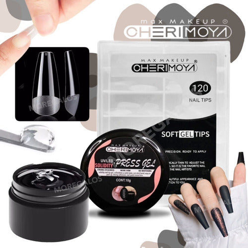 Cherimoya Combo Tips Soft Gel 120u + Gel Press On Solido Cherimoya 10g 0