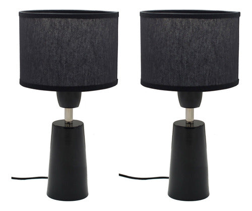Set of 2 Conical Bedside Table Lamps LED Light Fabric Shade 7