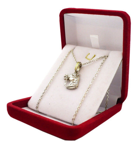925 Sterling Silver and Gold Horse Pendant Necklace Set with Guarantee 0