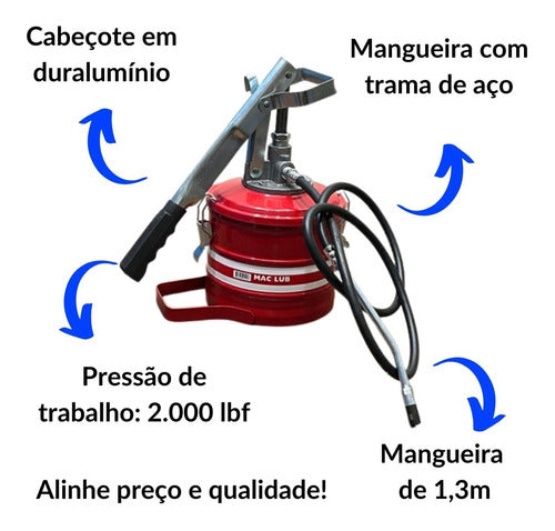 Bomba Engraxar Manual 2kg C/ Mangueira 1,30m Mac 30 Mac Lub 1