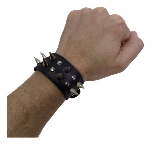 Leather Wristbands with Spikes 2 Rows Metal Rock Bracelets 0
