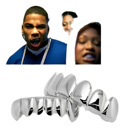 Grillz Conjunto Plata Ocho 6 Dientes Superior E Inferior 6 D 0