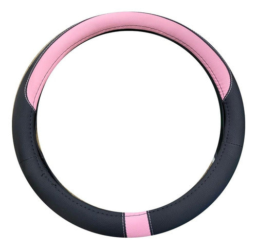 Universal Reinforced 38cm Steering Wheel Cover - Black with Pink 0