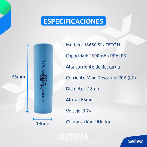 Motoma 5 X 18650 Rechargeable Batteries 3.7V High Discharge Current 2500mAh 1