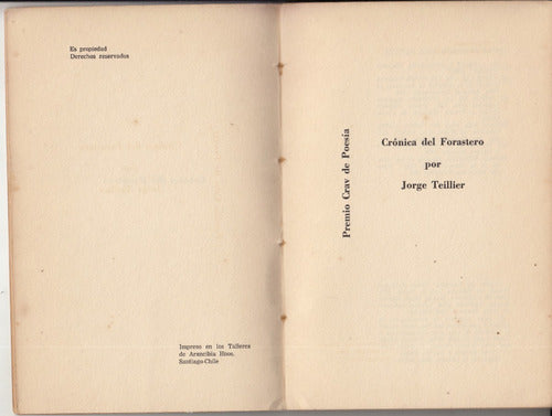 1968 Poesia Jorge Teillier Cronica Del Forastero 1a Edicion 1