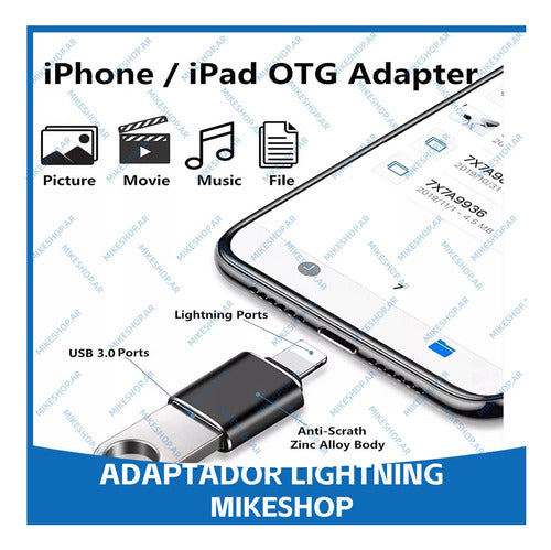 Mikeshop Adaptador OTG USB 3.0 a Celular para iPhone iPad Apple 2