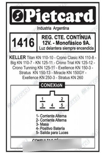 Regulador De Voltaje Pietcard 1416 Keller Crono 110 Fasmotos 1