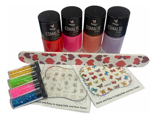 Kit Decoracion Uñas Esmaltes Glitters Stickers Nenas Navidad 0