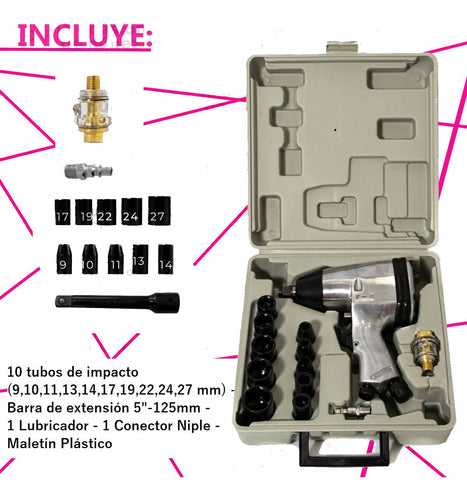 Llave De Impacto Neumatica Salkor 1/2 Maletin  Accesorios 2