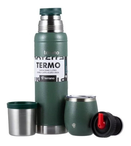 Terrano Stainless Steel 1L Thermos Without Handle + Mate with Lid + Straw 3