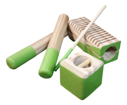 Kit Instrumentos Musicales Infantil Guiro Toctoc Cubo Sonaja 0