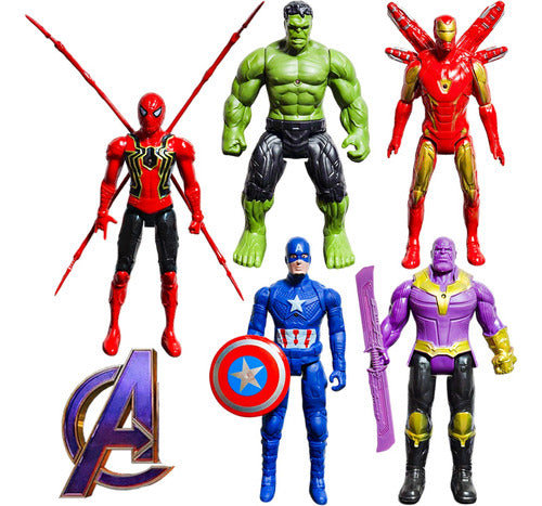 Set 5 Muñecos Avengers Ironman Spiderman Hulk Thanos Con Luz 0