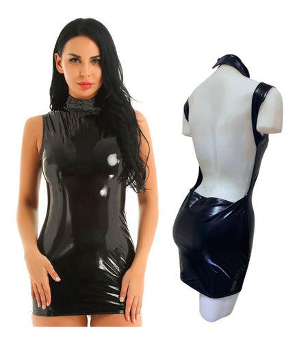 Different Touch Black Deep-Cut Vinyl Dress for Night Parties 7