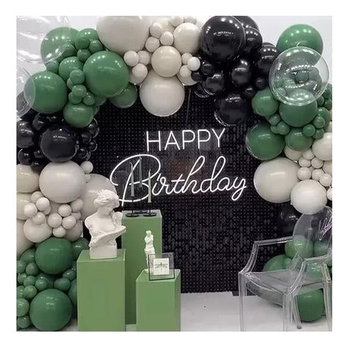 GN Pack of 140 Balloons for Arches + Accessories in Green, Black, and White 0