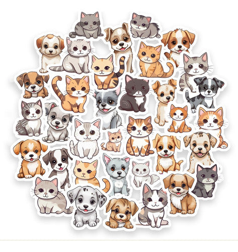 Stickers Autoadhesivos Perritos Y Gatitos Waterproof  X 45u 0