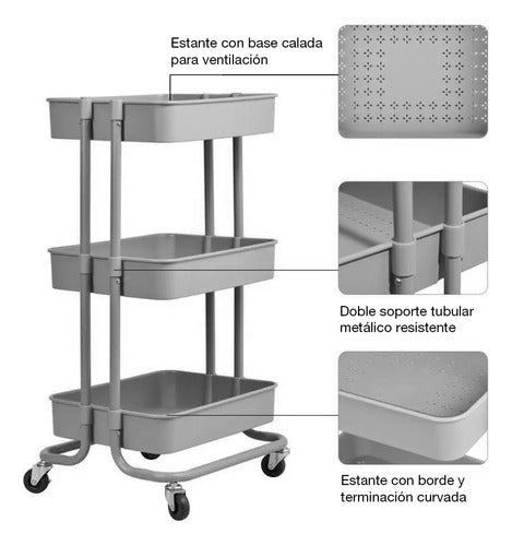 HTS Carro Organizador Multiuso 3 Niveles Con Ruedas 2