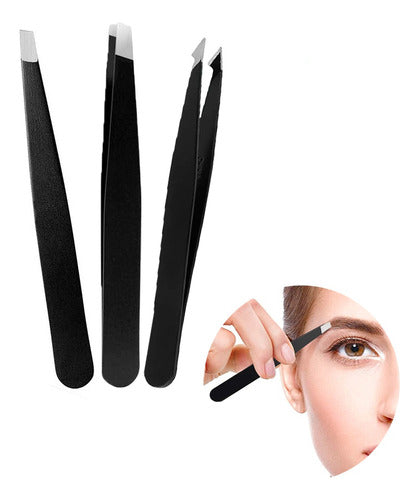 Mercadoflash Set X3 Pinzas Cejas Profesional Punta Angulo Recto Semi 0