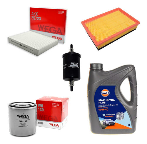 Wega Kit 4 Filters + Gulf Oil Chevrolet Onix Prisma 1.4 0