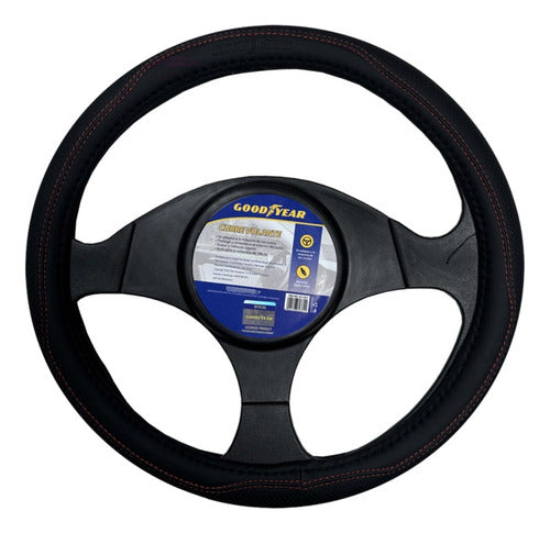 Goodyear Black Steering Wheel Cover with Red Stitching 0