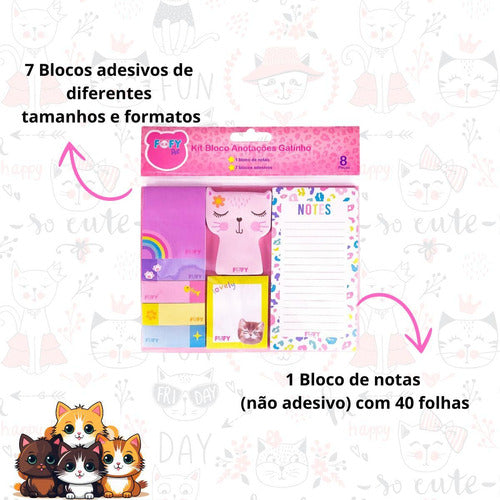 Kit Anotações De Gatinho Com 8 Peças Para Anotações - Fofy 2