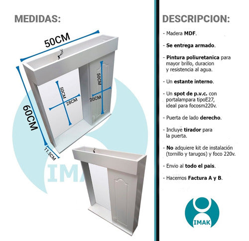 Imak Bathroom Medicine Cabinet with Mirror 50x60 cm with Light White Color 1