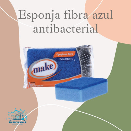 Make Esponja Fibra Azul Antibacterial 15u 1