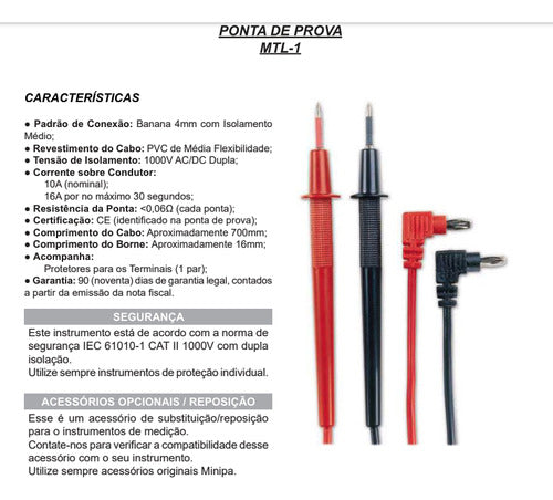 Ponteira Ponta Prova Multimetro Alicate Amperímetro Minipa 1
