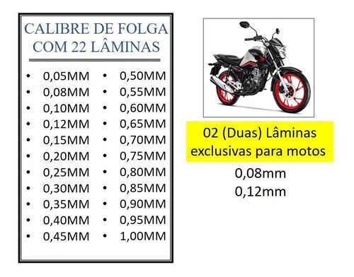 Calibre De Folga 22 Lâminas D/ Regulagem Válvula Motos Carro 1