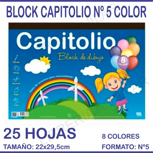 Capitolio Pack 5 Block Tipo El Nene Blanco Nº5 Dibujo Tempera Acuarela 3