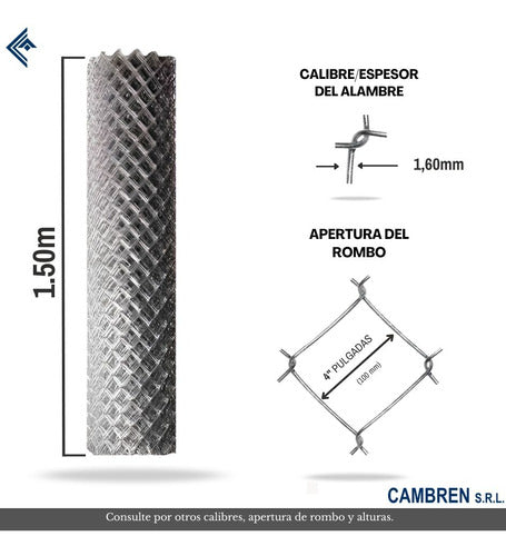 4 Rolls of 4'' X 16 Diamond Mesh Wire 1.50m Height - High-Quality Galvanized Steel 1