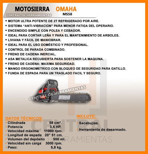 Omaha Tools Chainsaw MS58 Naftera 58cc 1