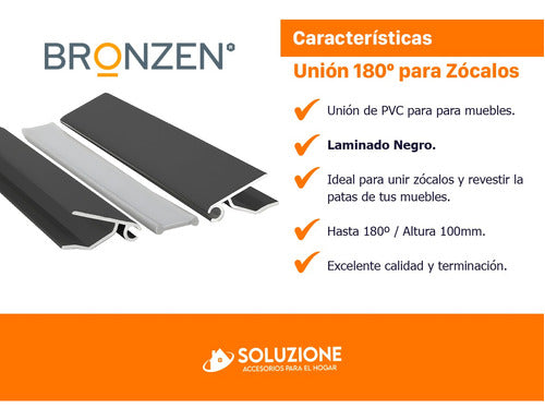 Bronzen Esquinero Perfil 180° Zócalo Pvc Negro 100mm Unión X 6 Unid 4