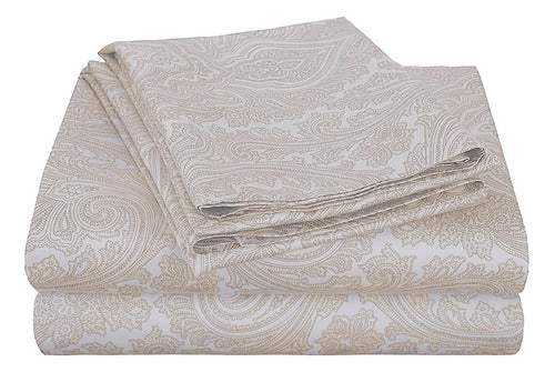 Superior 600 Thread Count Cotton Blend, Deep Pocket, Soft King Bed Sheet Set, Paisley, White 1