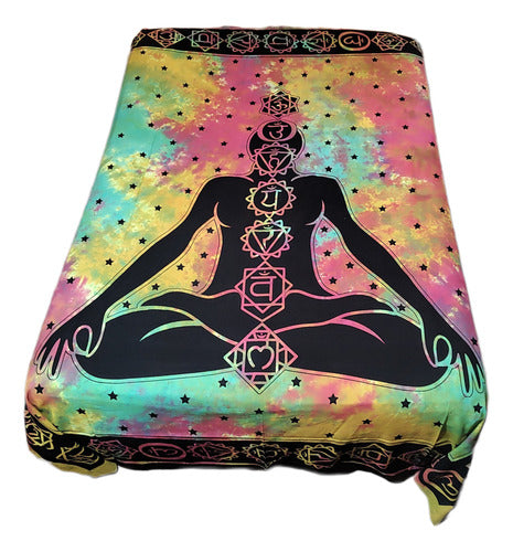 Indian Two-Plaza Bedspread Blanket, Elephants, Mandala 16