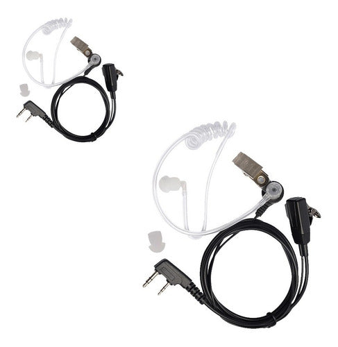 Set of 2 Baofeng Hands-free Earpiece Accessories for Handy Radio with Clear Silicone Air Tube PTT Microphone Lapel Clip 0