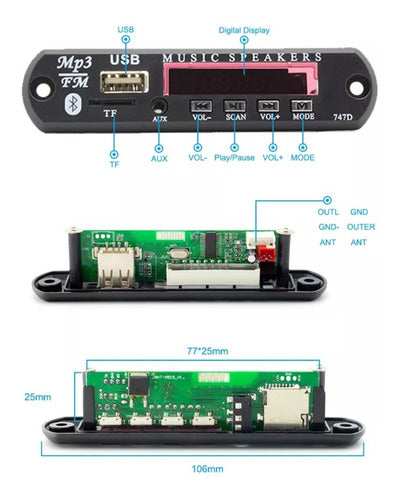 Módulo Mp3 C/ Bluetooth Usb/sd/fm/aux Con Control Remoto 4