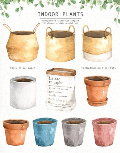 PNG Images Kit Cliparts Plants Pots Watercolor 2