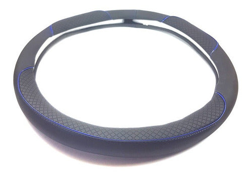 Generic Black Steering Wheel Cover with Blue or Red Universal Fit 0