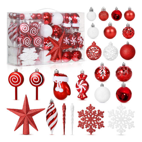 Adornos Navideños Colgantes Arbol Navidad Rojo Blanco 130 Un 0