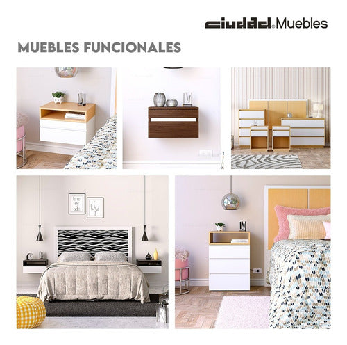 Modern Functional Bedside Table with Drawer and Door by Ciudad Muebles 9