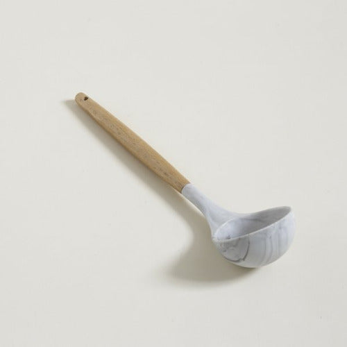 Silicone Ladle with Marble-Like Design and Wooden Handle 31cm 1