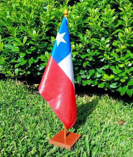 Exz Chile Flag with Wood Base and Mast - Desk Souvenir 1