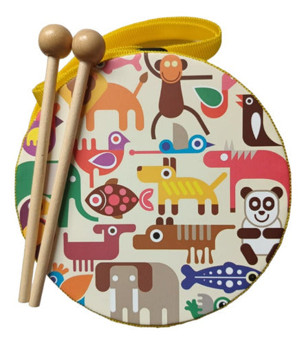 Tambor De Madera Con Correa Instrumento Musical Infantil 1