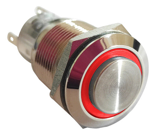 Pulsador Boton Metalico 19mm Con Retencion Cara Alta Rojo 0