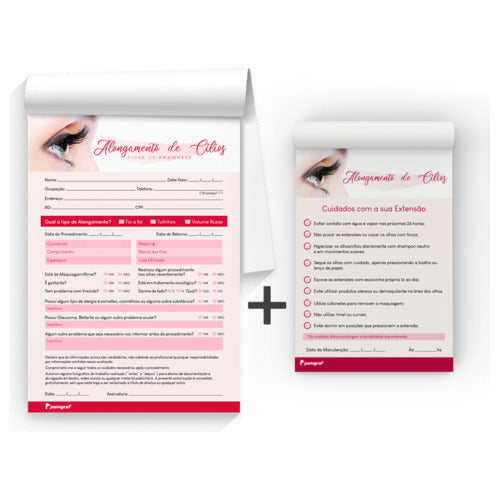 Kit Ficha Anamnese De Alongamento De Cílios + Bloco Cuidados 1