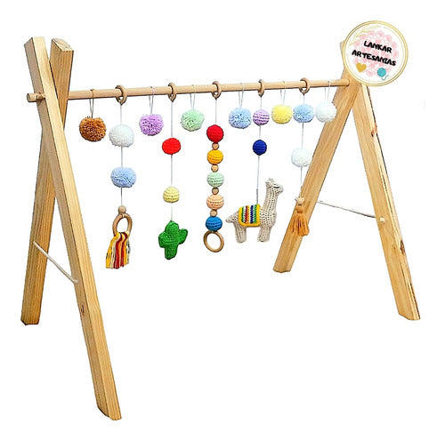 Montessori Baby Wooden Gym Stimulation Set with Llama and Cactus Design (Without Tip Covers) - Gimnasio Montessori Crianza Bebe Madera Estimulacion