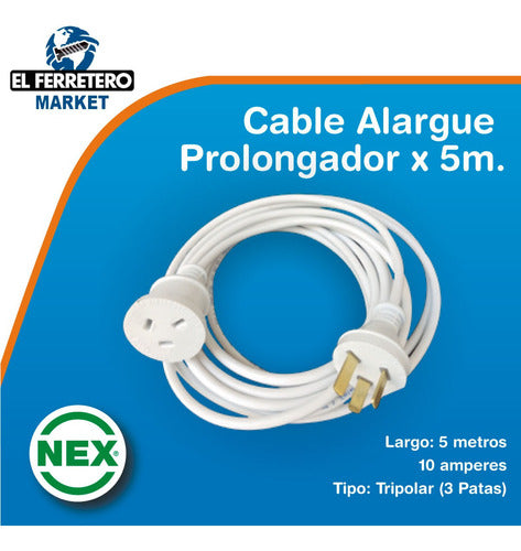 Nex Cable Alargue Prolongador X 5m. Tripolar 10a 1