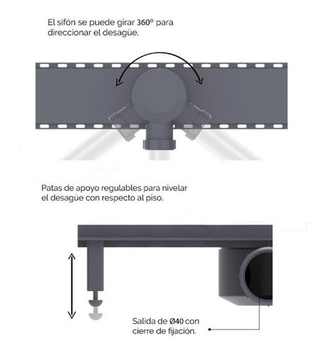 Desague Lineal 30 X 9 Cm Abs Rejilla Acero Inoxidable Ideal 3