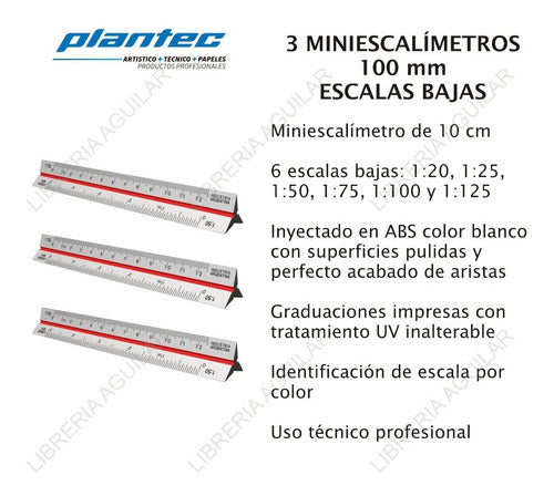 Plantec 3 Mini Escalimetro 10cm 6 Escala Baja Dibujo Técnico 1