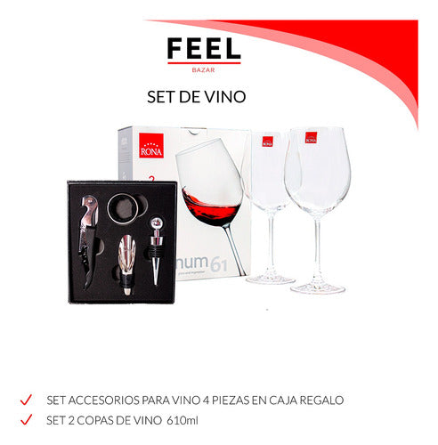 Set Accesorios Vino Caja + 2 Copas Vino Crystal Magnum 610cc 1